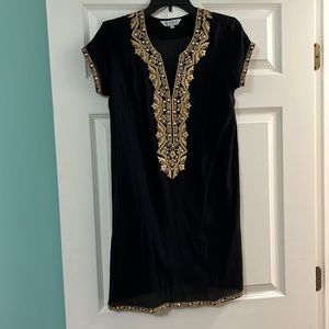 Sulu Collection tunic style dress coverup black w/ gold emb size small